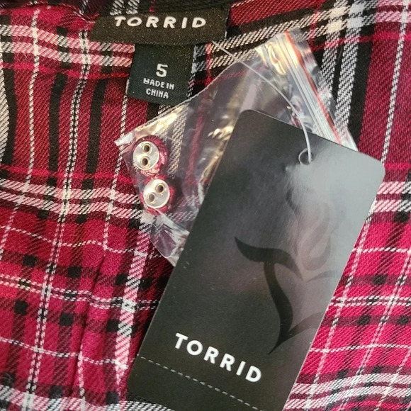 NWT Torrid Red Plaid Button Front Shirt Dress 5 - Picture 5 of 8